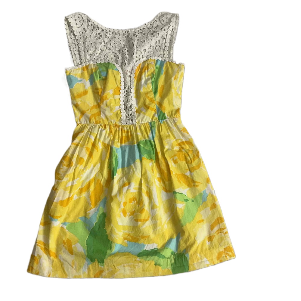 Lilly Pulitzer Yellow Sleeveless Floral Lace Sundress Dress Size 00